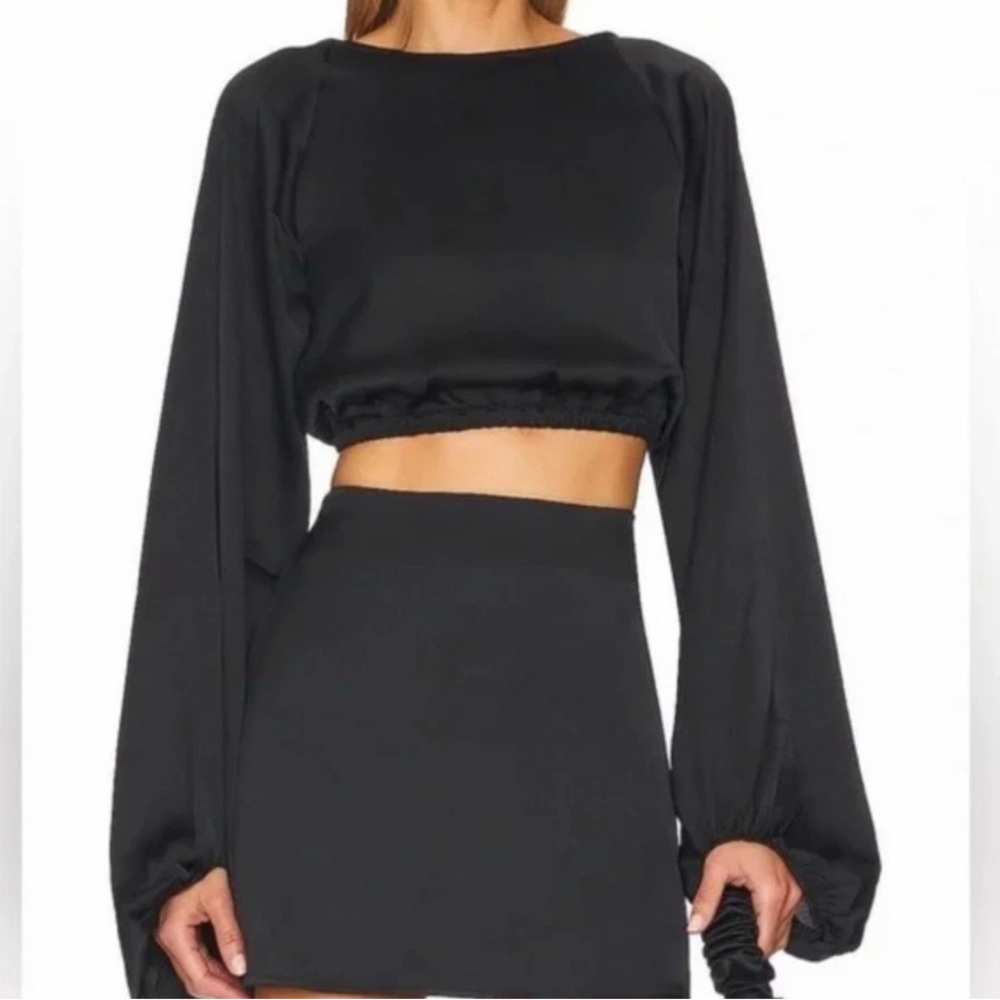 We Wore What Black Danielle Bernstein Billow‎ Open Back Crop Top Size XS Party
